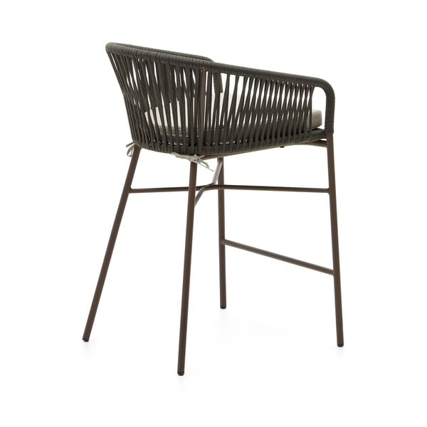 Zelená kovová/polstrovaná záhradná barová stolička Yanet – Kave Home-image-4