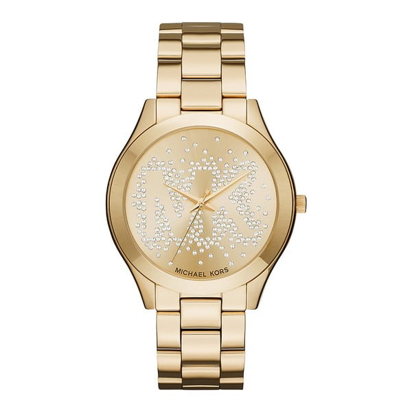 Dámske hodinky zlatej farby s kamienkami Michael Kors Slim Runway