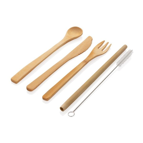 Cestovný set bambusových príborov so slamkou, čistiacou kefkou a obalom XD Collection-image-2