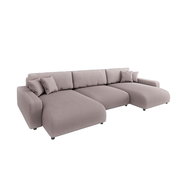 Svetloružová menčestrová rozkladacia/s úložným priestorom rohová pohovka Sara – Ropez