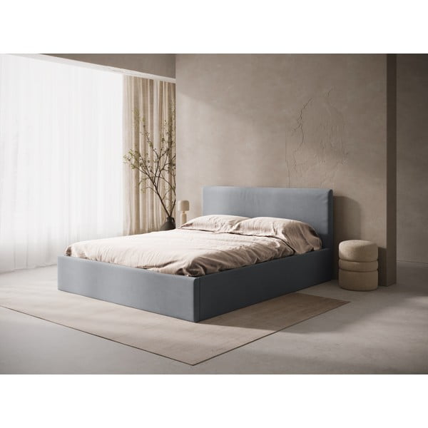 Sivá čalúnená dvojlôžková posteľ s úložným priestorom/bez čela s roštom 180x200 cm Susan – Micadoni -image-1