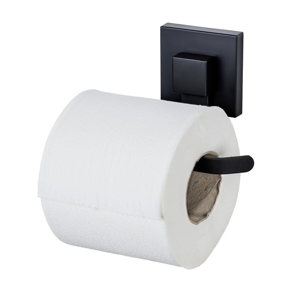 Čierny samodržiaci držiak na toaletný papier z nehrdzavejúcej ocele Quadro – Wenko