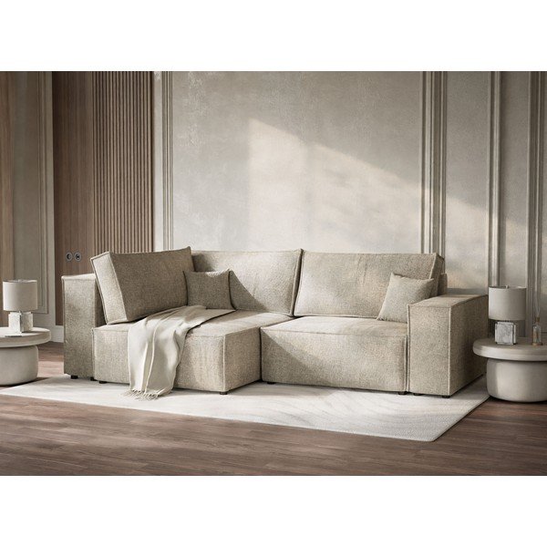 Béžová ženilková rozkladacia/s úložným priestorom rohová pohovka (ľavý roh/do L) Tonga – Maison de Rêve-image-4