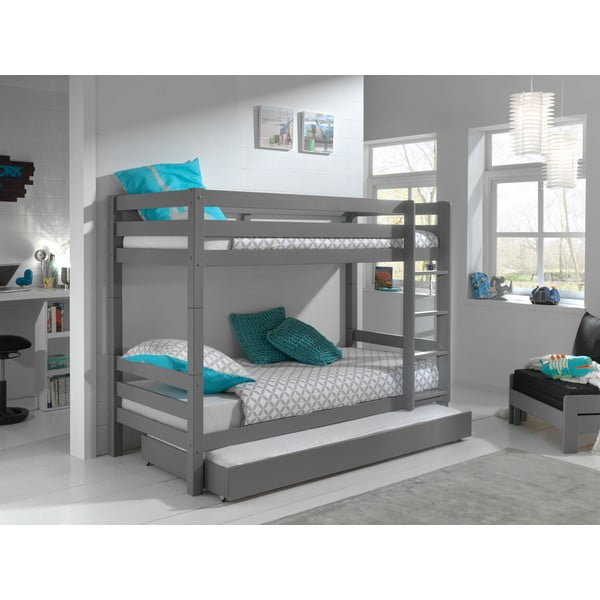 Sivá poschodová detská posteľ z borovicového dreva s úložným priestorom PINO – Vipack-image-1