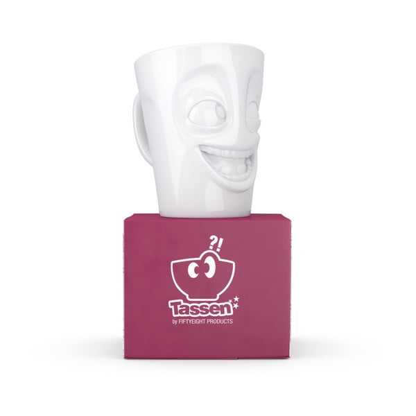 Biely vysmiaty porcelánový hrnček s uškom 58products, objem 350 ml-image-2