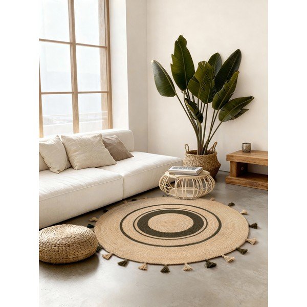 Obojstranný/ručne tkaný jutový okrúhly koberec v prírodnej farbe ø 150 cm Basil – Hanse Home-image-1