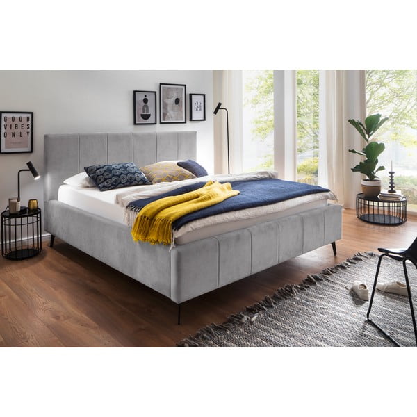 Svetlosivá čalúnená dvojlôžková posteľ s úložným priestorom s roštom 180x200 cm Lizzano – Meise Möbel-image-1