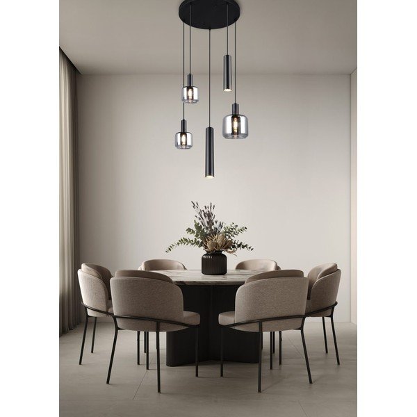 Čierne závesné svietidlo s kovovo-skleneným tienidlom ø 40 cm Mataro – Trio-image-1