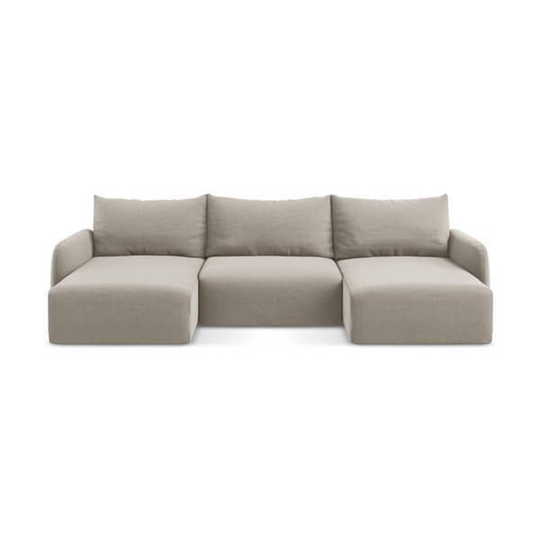 Taupe zamatová rozkladacia/s úložným priestorom rohová pohovka (do tvaru "U") Kalena – Makamii