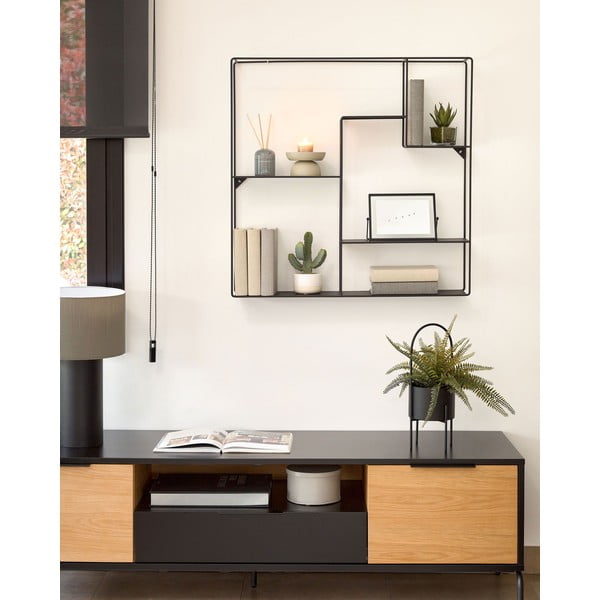 Čierna nástenná kovová knižnica Kave Home Neth, 80 x 80 cm-image-3