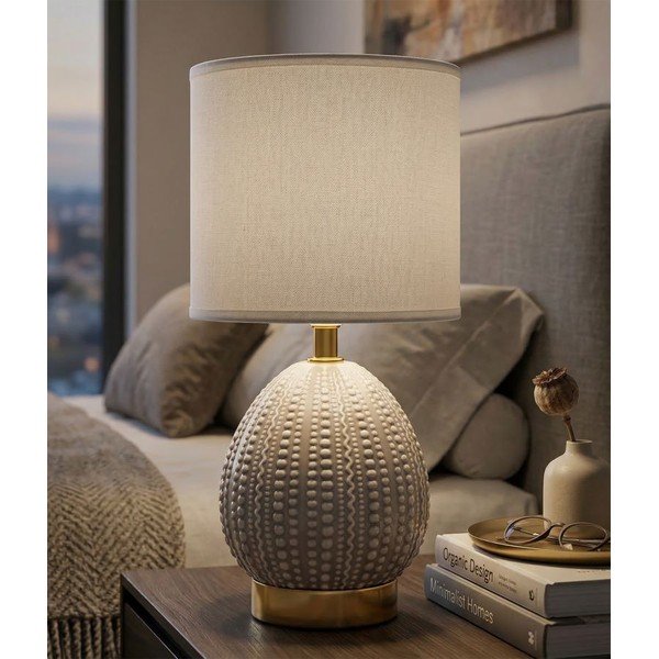 Svetlosivá keramická stolová lampa s textilným tienidlom (výška  30,5 cm) Flavi – Mauro Ferretti-image-1