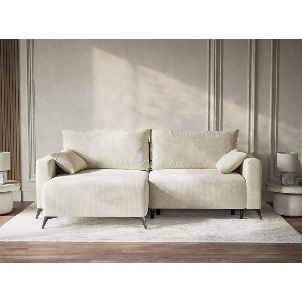 Krémová ženilková rozkladacia/s úložným priestorom rohová pohovka (ľavý roh/s leňoškou) Leon – Maison de Rêve-image-1