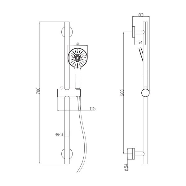 Matne čierna mosadzná sprchová súprava s ručnou sprchou a posuvným držiakom 70 cm – Sapho-image-3