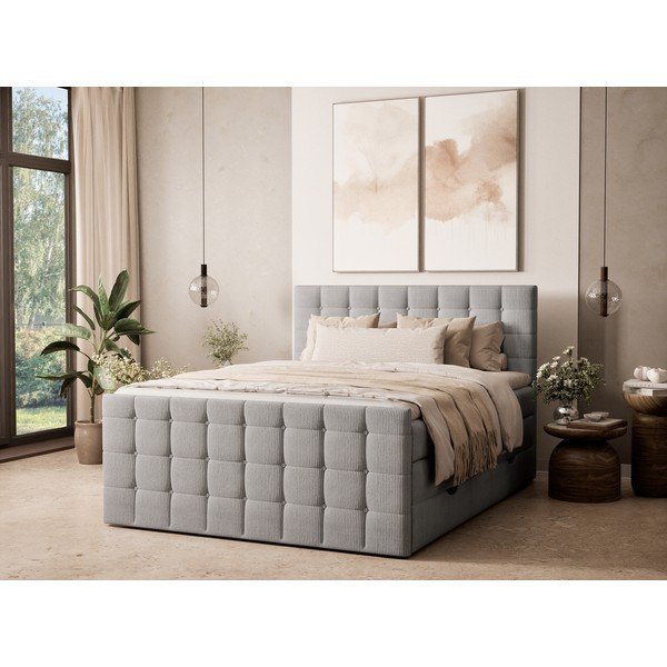 Sivá boxspring posteľ s úložným priestorom 200x200 cm Tasca – Maison de Rêve-image-1