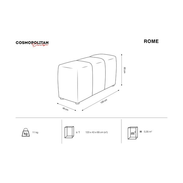 Sivá zamatová podrúčka k modulárnej pohovke Rome Velvet - Cosmopolitan Design-image-3