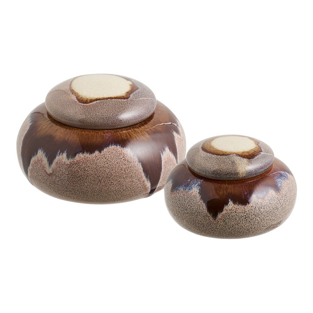 Hnedé dekoratívne keramické úložné boxy v súprave 2 ks ø 15x8,5 cm – House Nordic