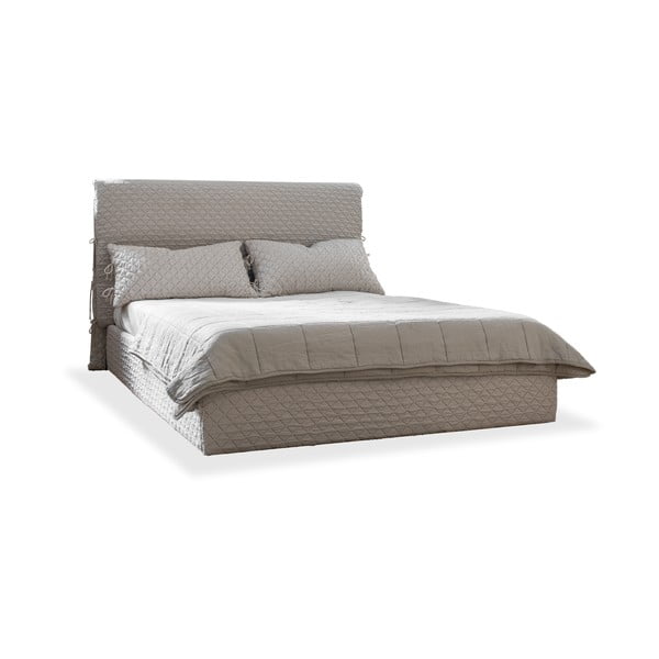 Béžová čalúnená dvojlôžková posteľ s úložným priestorom s roštom 140x200 cm Sleepy Luna – Miuform