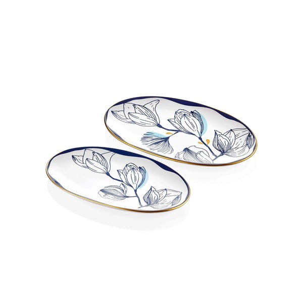 Súprava 2 bielych porcelánových tanierov s modrými kvetmi Mia Bleu-image-2