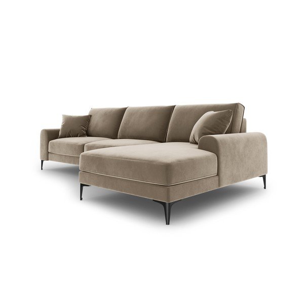 Béžová zamatová rohová pohovka Mazzini Sofas Madara, pravý roh-image-4