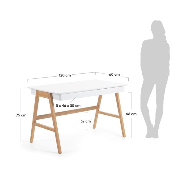 Pracovný stôl s bielou doskou Kave Home Ingo, 120 x 60 cm-image-4