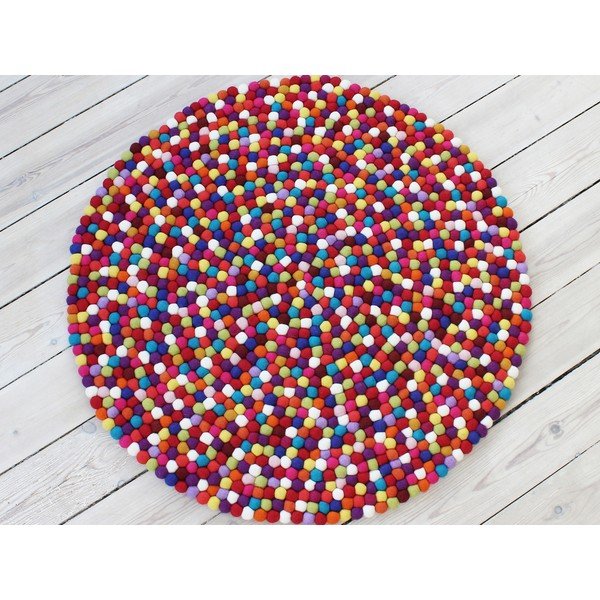 Tmavočervený guľôčkový vlnený koberec Wooldot Ball rugs, ⌀ 120 cm-image-1