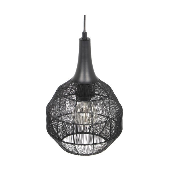 Matne čierne závesné svietidlo s kovovým tienidlom Soraya – Trio-image-3