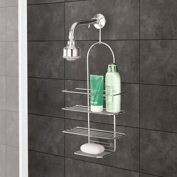 Závesná oceľová kúpeľňová polička v lesklo striebornej farbe Luxy – Metaltex-image-1