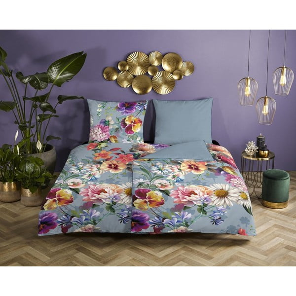 Sivé obliečky na jednolôžko z organickej bavlny Descanso Sunflower, 140 x 220 cm-image-1