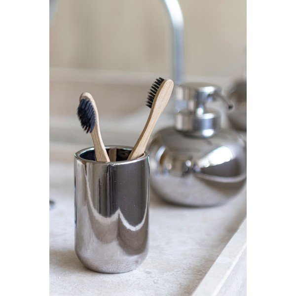 Keramický téglik na zubné kefky v striebornej farbe Lotus – Mette Ditmer Denmark-image-1