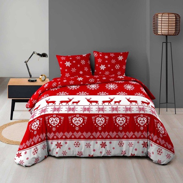 Červené obliečky na dvojlôžko/predĺžené z mikroflanelu 240x220 cm Floconette – douceur d'intérieur-image-1
