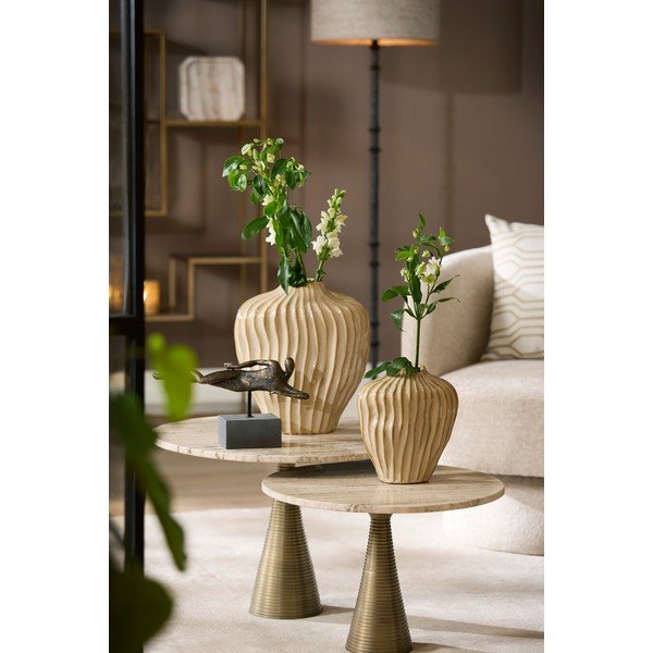 Okrúhly konferenčný stolík s doskou z kameňa v bronzovej farbe/v svetlo prírodnej farbe ø 50 cm Bahia – Light & Living-image-1