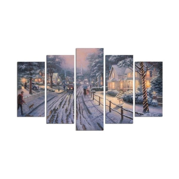 Päťdielny obraz Snowy Village, 110x60 cm
