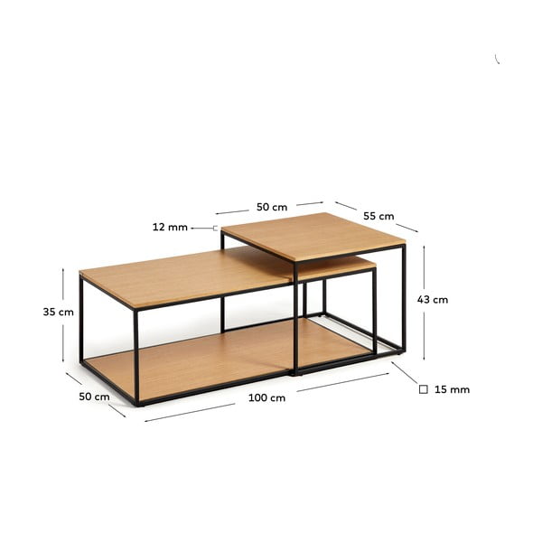 Okrúhle konferenčné stolíky s doskou v dubovom dekore v prírodnej farbe v súprave 2 ks 50x100 cm Yoana – Kave Home-image-4