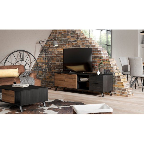Čierny/prírodný TV stolík v dekore orecha 181x53 cm Noe – Marckeric-image-1