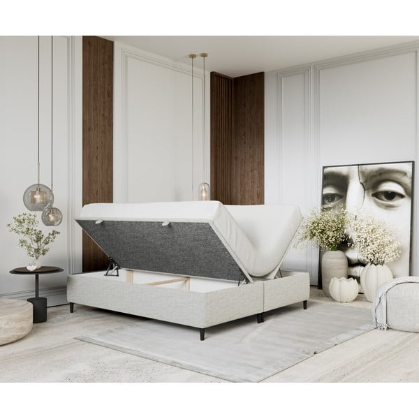Svetlosivá čalúnená dvojlôžková posteľ s úložným priestorom 200x200 cm Tate – Maison de Rêve-image-2