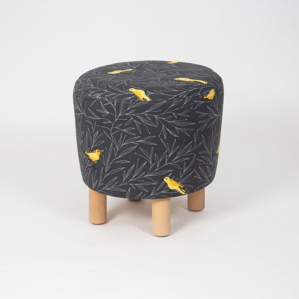 Čierny taburet s drevenými nohami Cono Canarito, ⌀ 41 cm