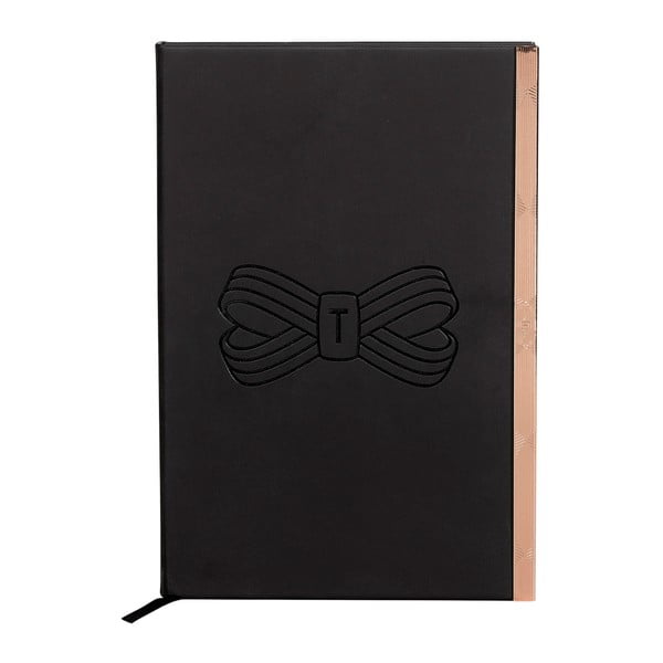 Čierny zápisník s detailom v ružovozlatej farbe Ted Baker Soft Touch, 192 stránok