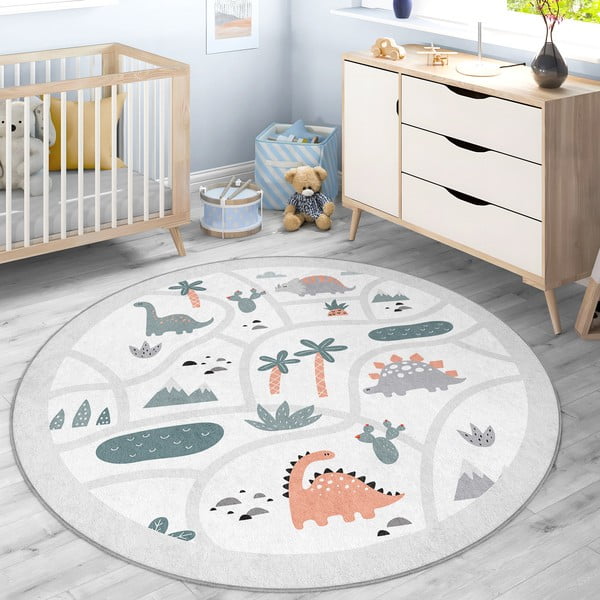 Svetlosivý prateľný detský hrací koberec ø80 cm Dino Park – Mila Home-image-4