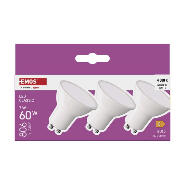 Neutrálne biele LED žiarovky v súprave 3 ks GU10, 7 W – EMOS-image-1