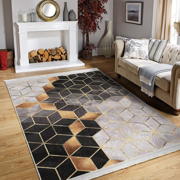 Koberec behúň v sivo-zlatej farbe 80x200 cm – Mila Home-image-1