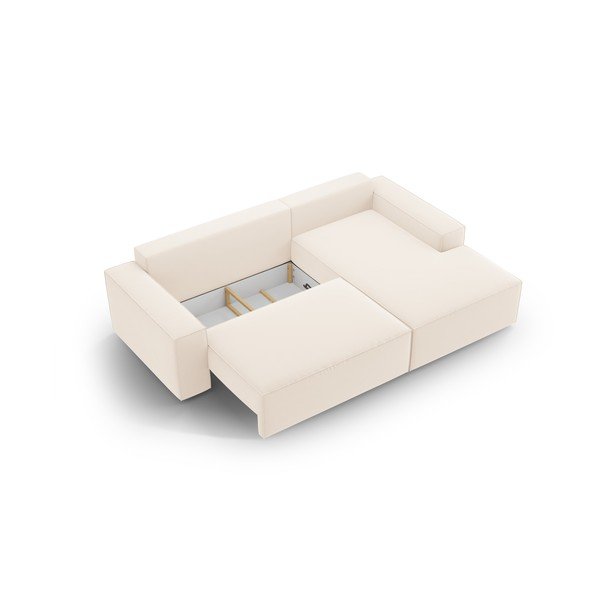 Béžová zamatová rozkladacia/s úložným priestorom rohová pohovka (pravý roh/s leňoškou) Jodie – Micadoni -image-4