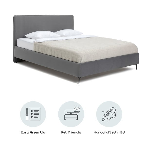Sivá čalúnená dvojlôžková posteľ s roštom 160x200 cm Noira Slim – Bonami Selection-image-4