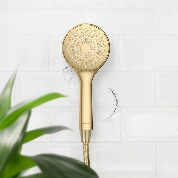 Matne zlatá plastová úsporná sprchová hlavica ø 11 cm Watersaving System – Wenko-image-1