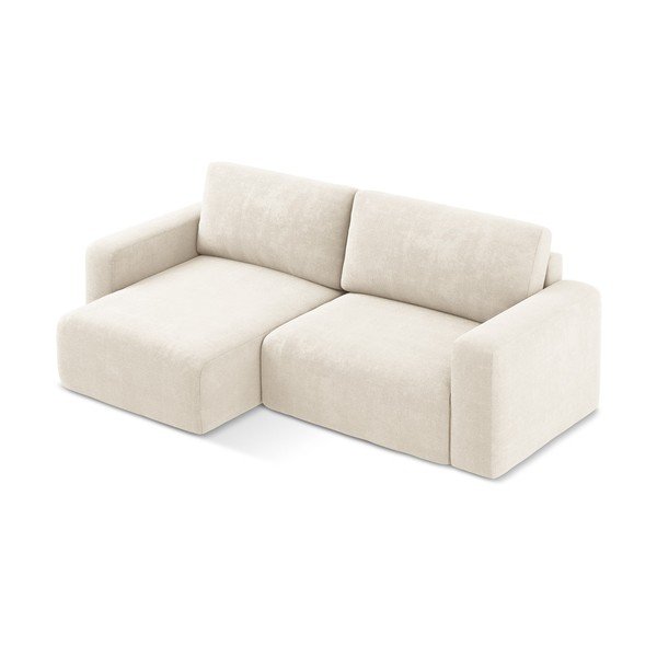 Krémová ženilková rozkladacia/s úložným priestorom rohová pohovka (ľavý roh/s leňoškou) Kona – Makamii-image-3