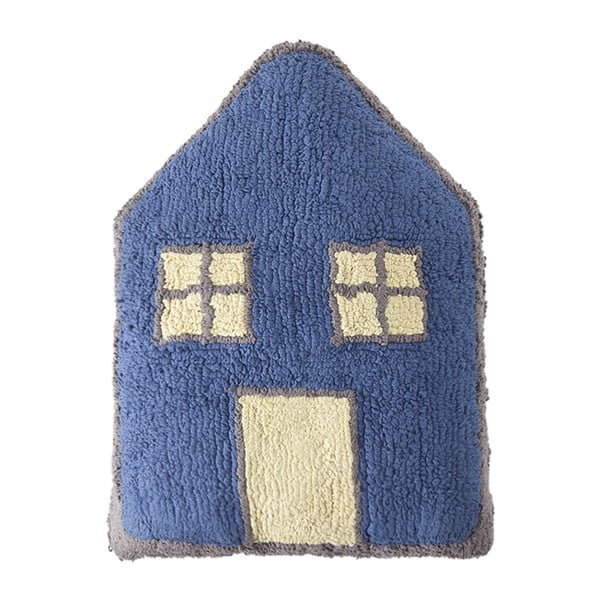 Modrý bavlnený ručne vyrobený vankúš Lorena Canals Little House, 34 x 52 cm