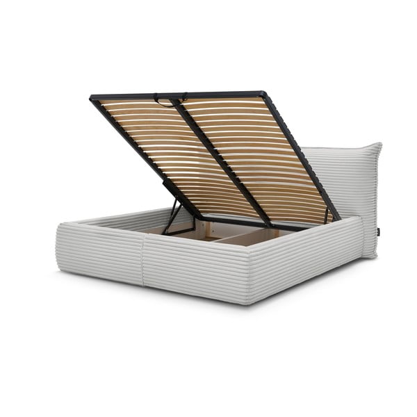 Svetlosivá čalúnená dvojlôžková posteľ s úložným priestorom a roštom 160x200 cm Jade – Bobochic Paris-image-3