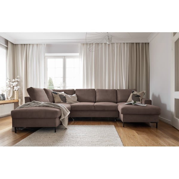 Hnedá menčestrová rozkladacia rohová pohovka (ľavý roh) Lofty Lilly – Miuform-image-4