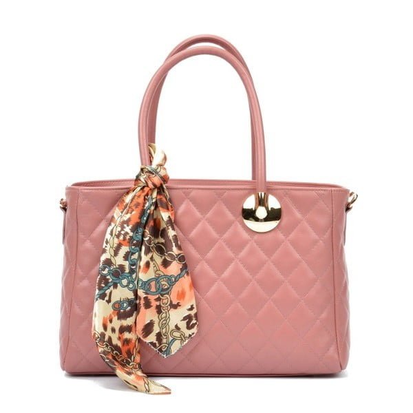 Ružová kožená kabelka s ozdobnou šatkou Carla Ferreri