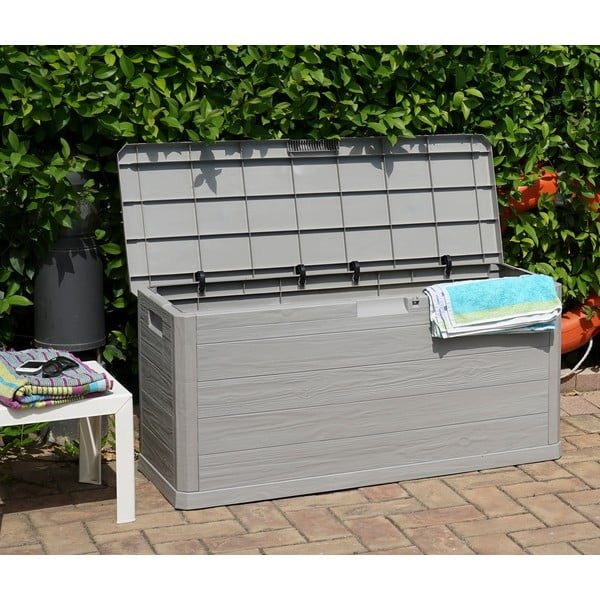 Svetlosivý plastový záhradný úložný box Woodys – Toomax-image-2
