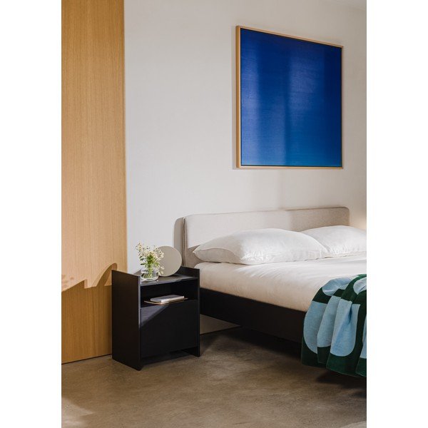 Čierna čalúnená/z drevotriesky dvojlôžková posteľ s roštom 200x200 cm Streiko – noo.ma-image-2